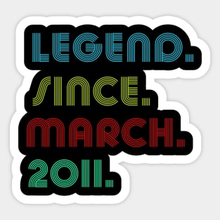 13 Years Old Legend Since March 2011 13th Birthday Sticker